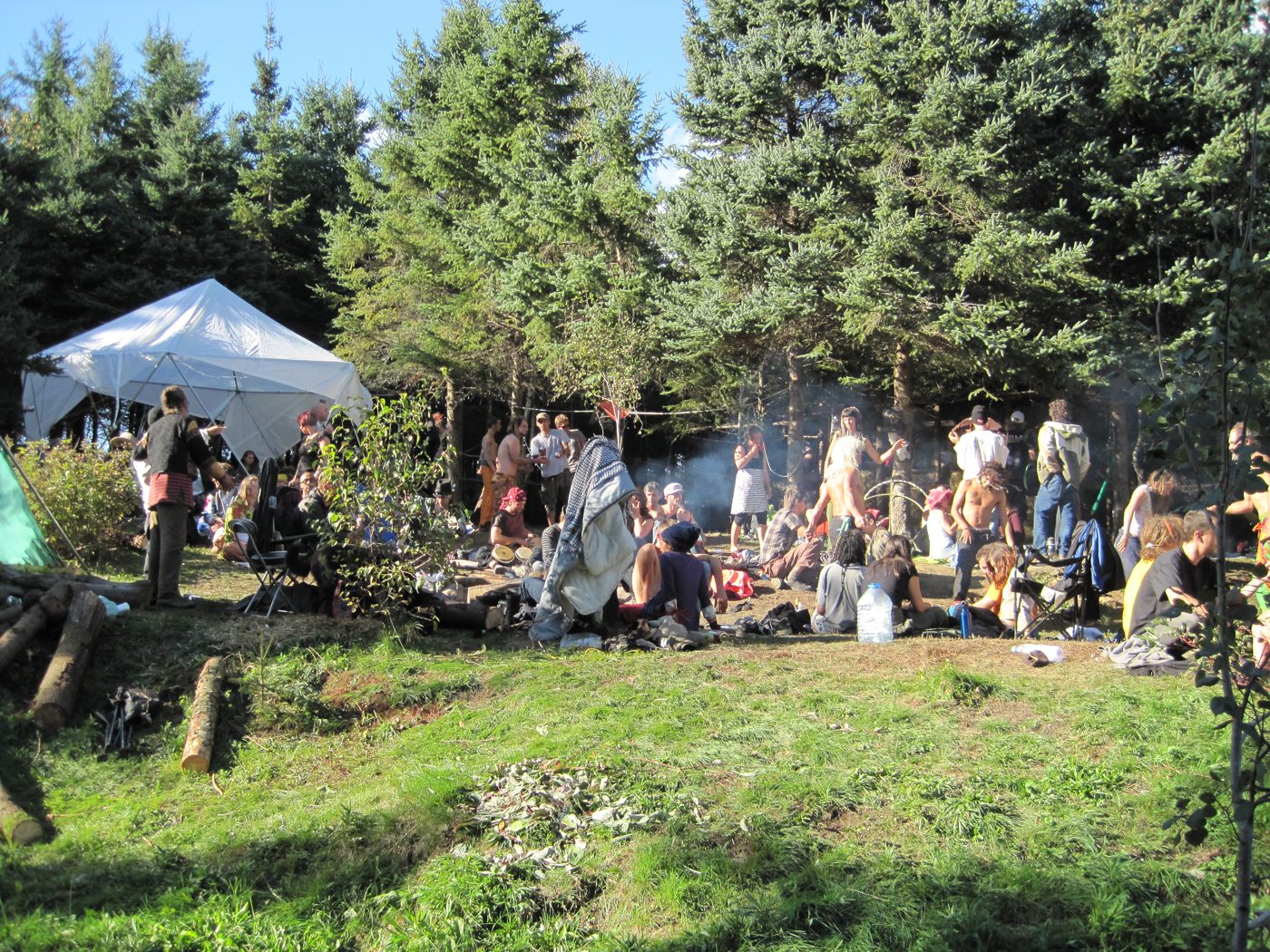 Earthdance 2010 : la foule assise sous les épinettes, le 19 septembre.