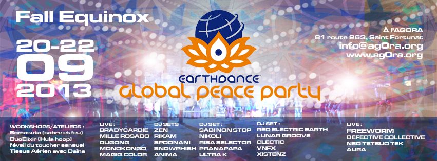 Earthdance 2013, « Fall Equinox, 20-22-09-2013, global peace party », à l'Agora.