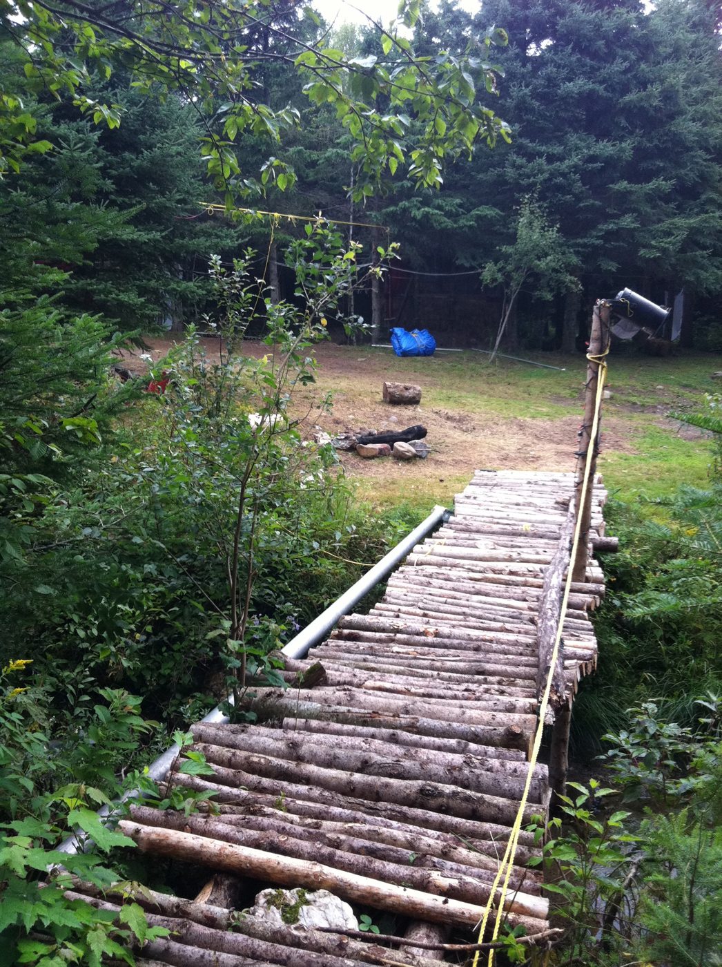 Le pont de rondins, en montant vers la forêt.