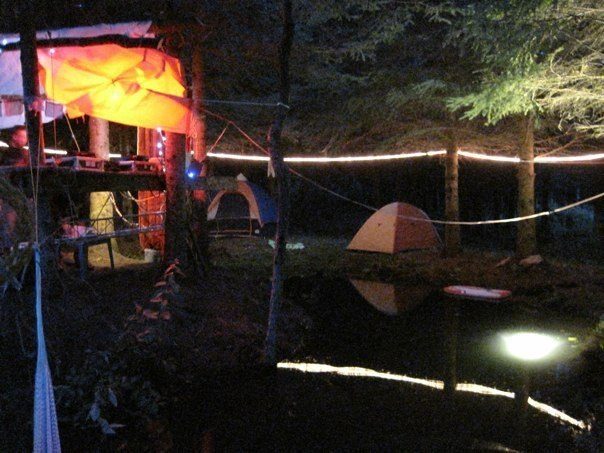 Le reflet des lumières dans l'étang.